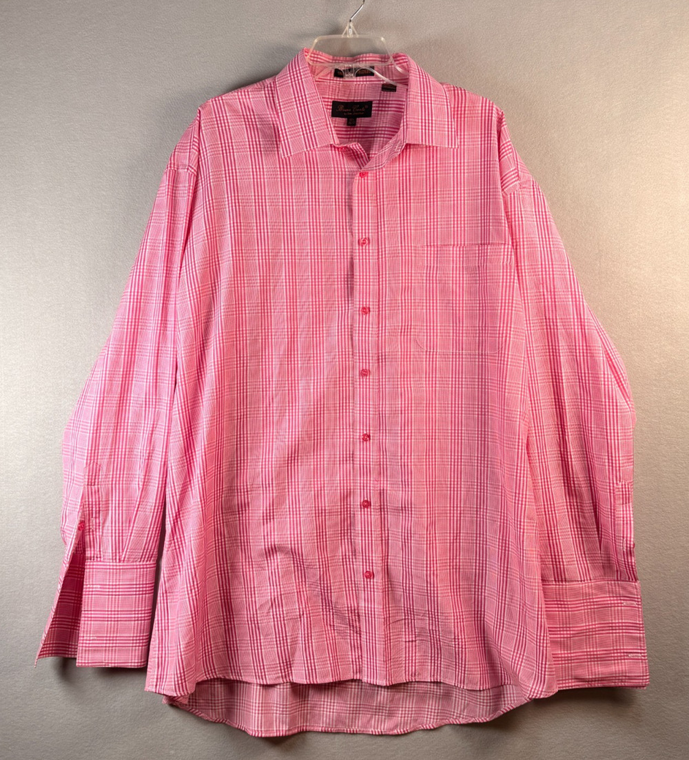Bruno Conte Men's Pink Plaid Dress Shirt Size 18.5 36/37 Long Sleeve Cotton